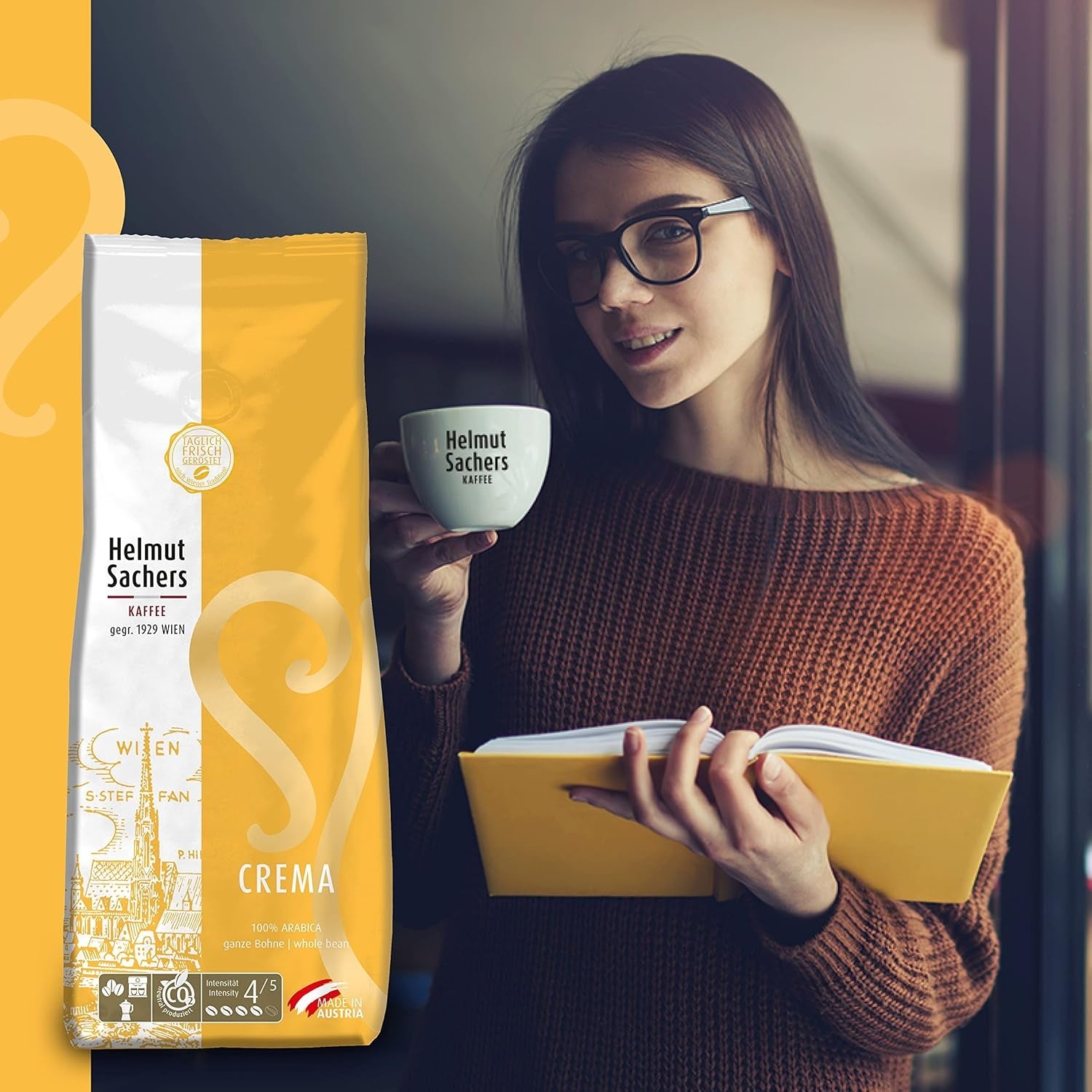 Helmut Sachers kaffe - grädde, styrka 4/5, 100 % Arabica, hela kaffebönor, 6 x 500 g