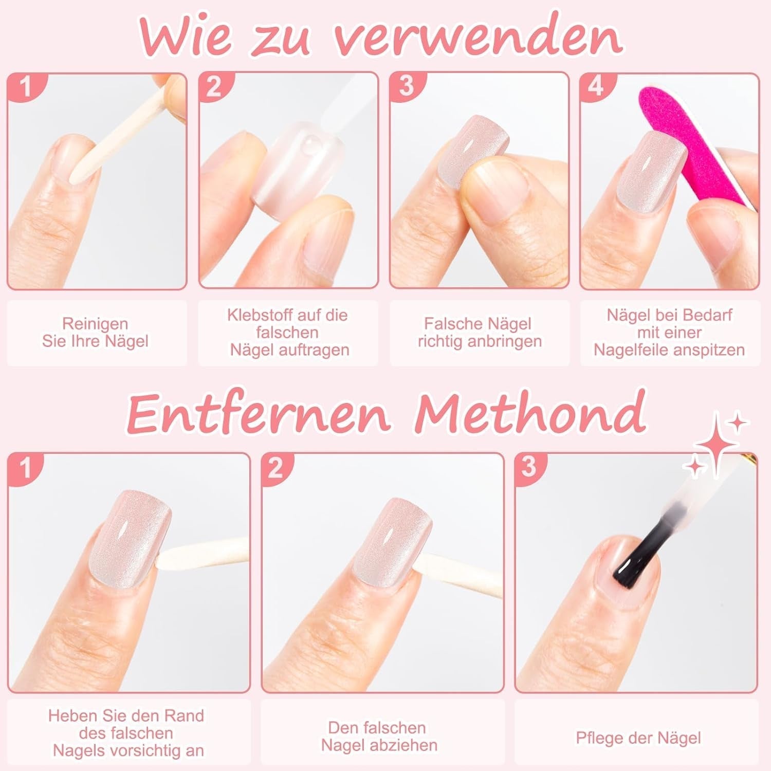 Kiiwah 48st korta fyrkantiga naglar Rosa konstgjorda naglar lim på korta nagelspetsar falska nagelspetsar