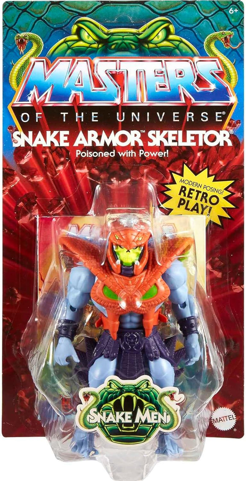 MASTERS of the UNIVERSE Snake Armor Skeletor - 16 rörliga leder, retroförpackning, miniserietidning, för barn 6+ och vuxna samlare, HKM68 Actionfigurer Naty Shop