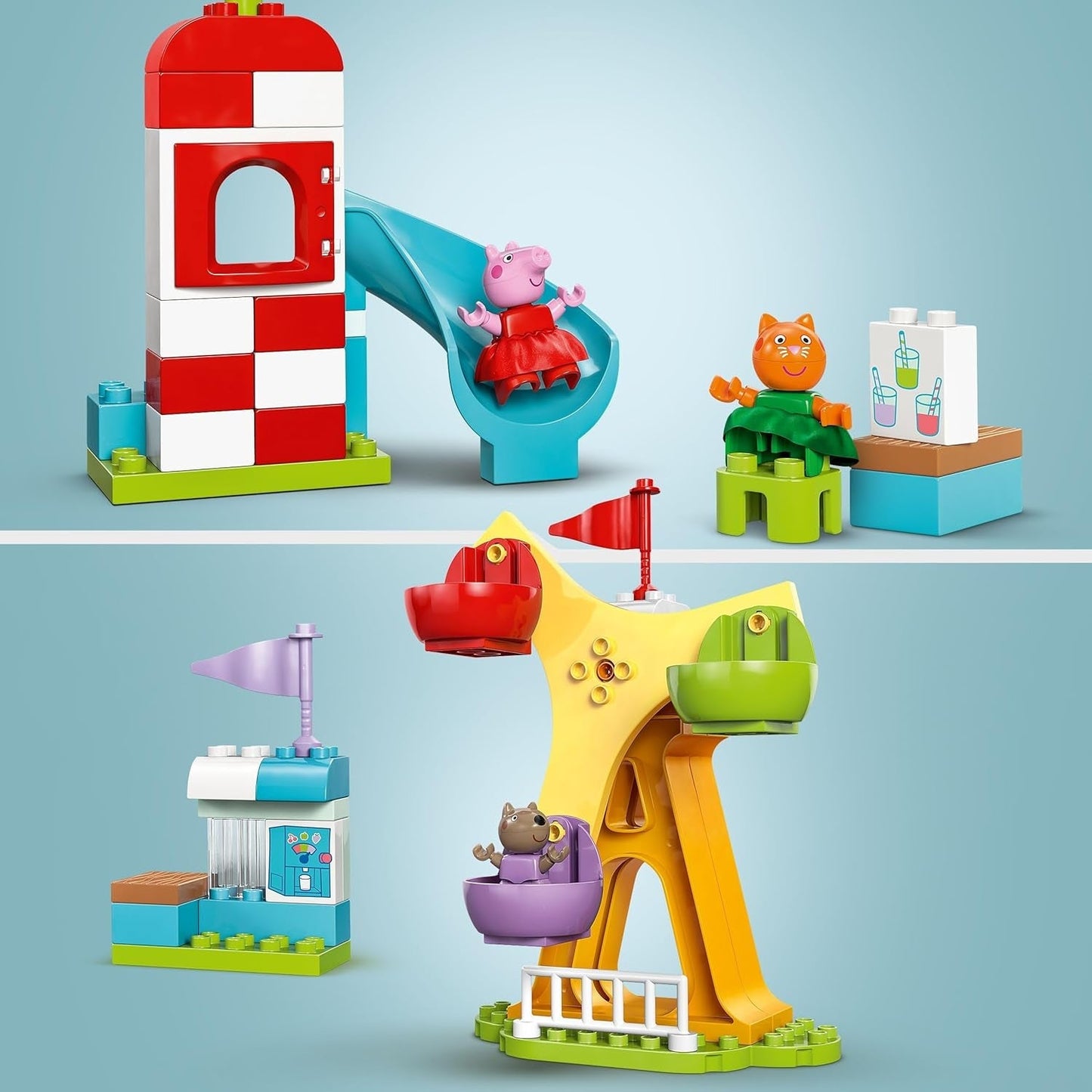 LEGO DUPLO Peppa Wutz Fairground - Barnleksaker och motoriska leksaker för åldrarna 2+ - Förskolespel med stort hjul, rutschkana och 3 figurer inklusive Mollie Kitty och Klausi Kläff - Present till barn 10453 Byggset Besuche den LEGO-Store