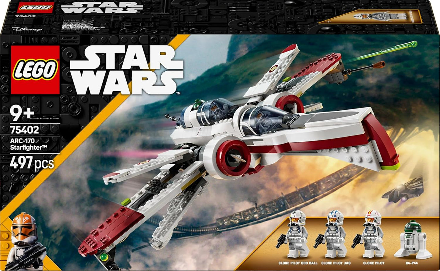 LEGO Star Wars 75402 ARC-170 Starfighter-leksak med 4 minifigurer inklusive klonpilot och droid R4-P44, samlarföremål, present till Revenge of the Sith-fans och pojkar och flickor i åldrarna 9+ Byggset Beuche den LEGO-Store