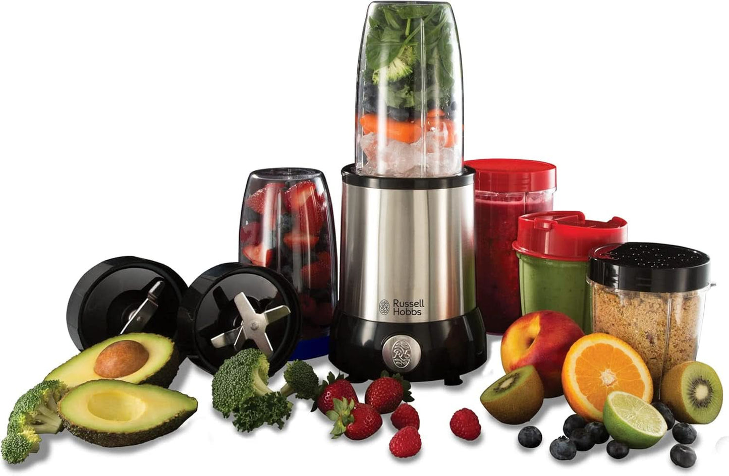Russell Hobbs Mixer [Multifunktions- Standmixer] Nutriboost (inkl. 5 Bpa-Freie Und Spülmaschinengeeignete Behälter + Deckel, 22 000 U/Min, 0,9 Ps-Motor) Elektrisk, Smoothie-Maker 23180-56 Kitchen Naty Shop