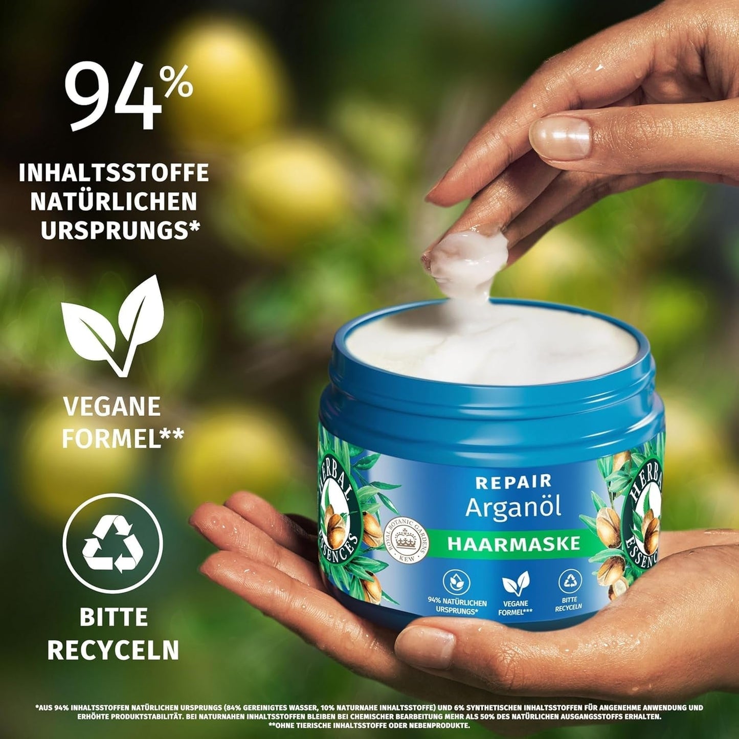 Herbal Essences hårreparationsmask med arganolja 300ml. Från skadat hår till slätare och glansigare hår. Intensivvård. Med ingredienser av naturligt ursprung. Vegan Naty Shop hårmask
