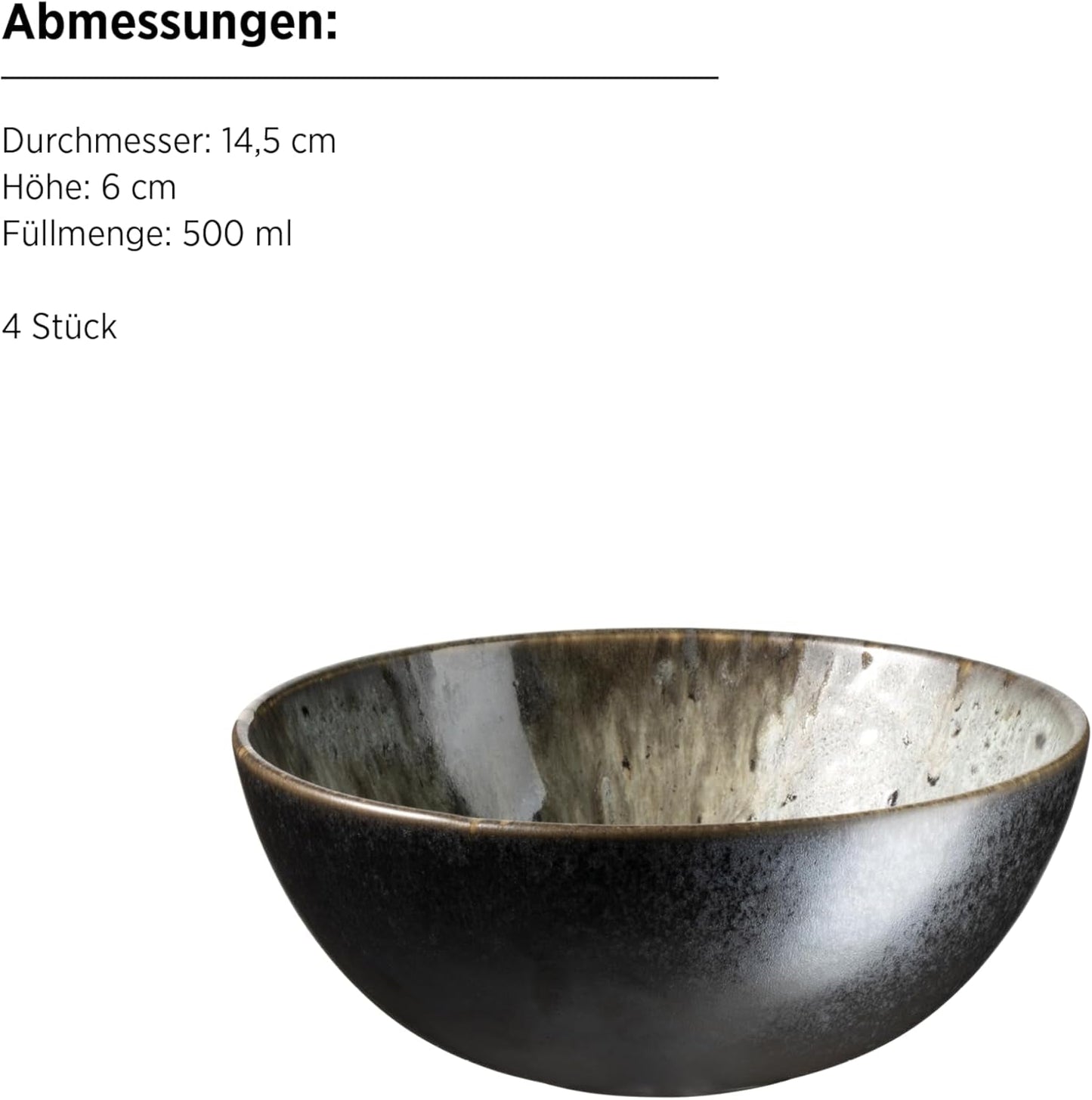 MÄSER Carellia frukostset 12 delar - keramik från Portugal - reaktiv glasyr - 4 desserttallrikar 23 cm, 4 skålar 15 cm, 4 kaffemuggar 430 ml - tål diskmaskin och mikrovågsugn, grå