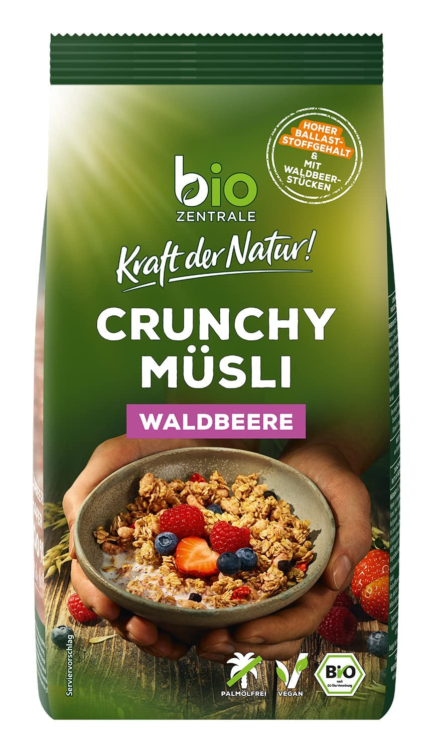 Krispig müsli med bär Biozentrale | 375 g ekologisk müsli | Perfekt för frukost och din kopp takeaway-müsli | Ett alternativ till müslibars