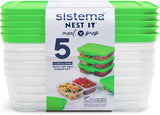 Nest IT-system matförvaringsbehållare Måltidsförberedelser | 1,9 liters lufttäta förvaringsbehållare med TRE fack och lock | BPA-fri | Grön | 5 st Matförvaringslådor Naty Shop 5 X 870 Ml