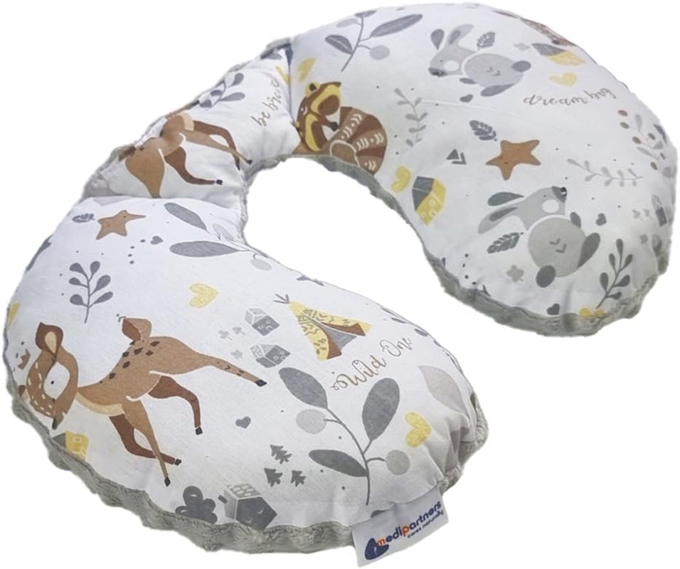 Medi Partners Baby Nackkudde Nackstöd 100 % Bomull / Minky Baby Nackkudde för bilvagn Resor Sömn Nackkudde Snooze Roll (REH med Grå Minky) Cervikala ortopediska kuddar Naty Shop Deer med Grå Minky