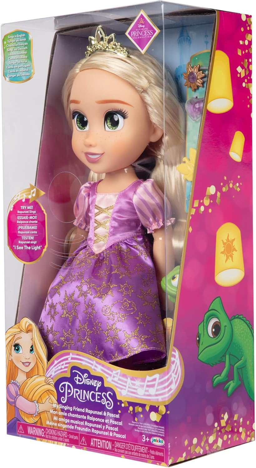 Disney Princess Singing Rapunzel Doll 35 Cm, Sings "I See the Light", Inkluderar tillbehör för roligare, Perfekt för tjejer över 3 år, Purple Dolls Naty Shop