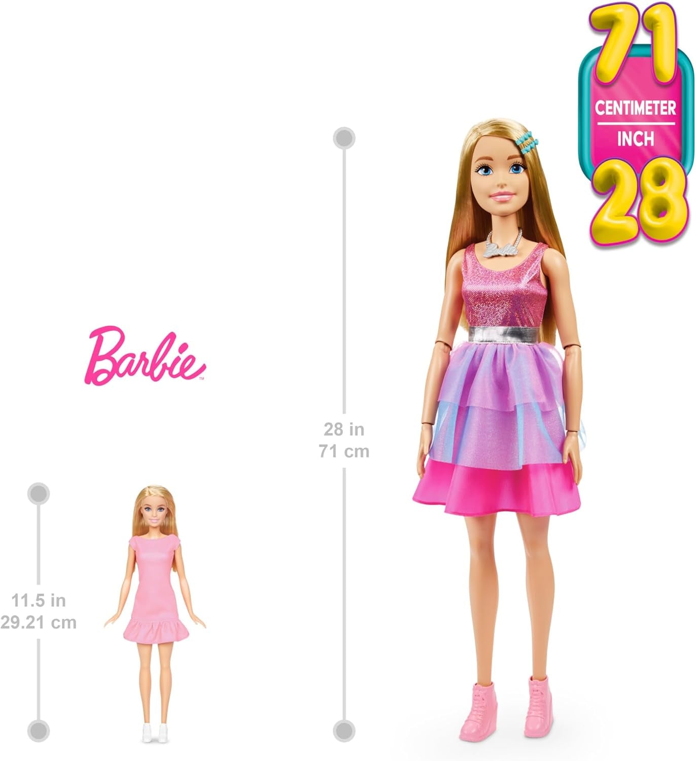 Barbie Extra Large Doll (71 cm) - rosa klänning, blont hår med hårspänne och halsband, present för barn 3+, HJY02 Dolls Naty Shop
