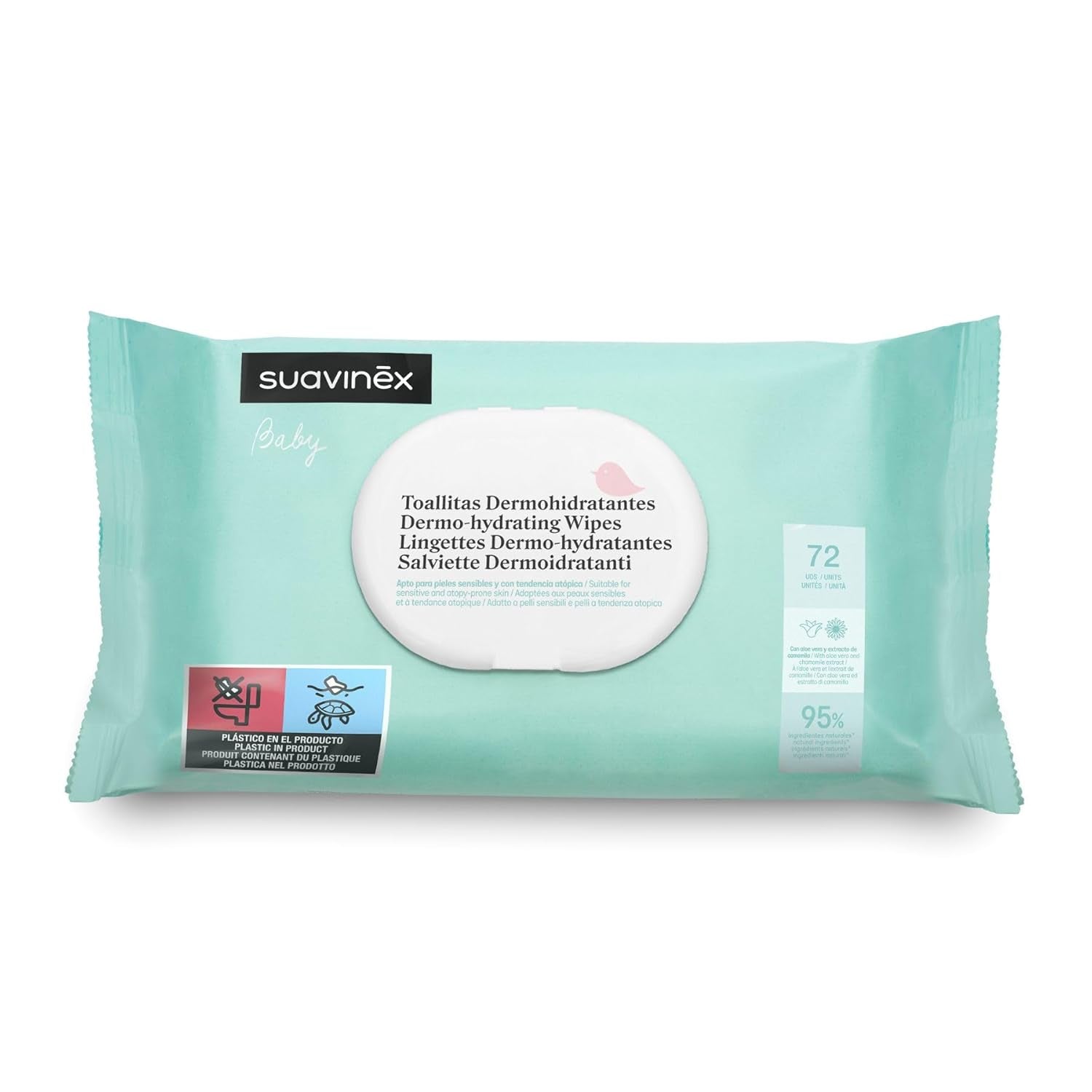 Suavinex våtservetter för baby 60 stycken Lämpliga för atopisk hud 96 % naturliga ingredienser