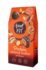 Feel FIT Jordnötssmörproteinpraliner i högkvalitativ mjölkchoklad, utan tillsatt socker, 17 % protein, glutenfri 66g (1 förpackning)