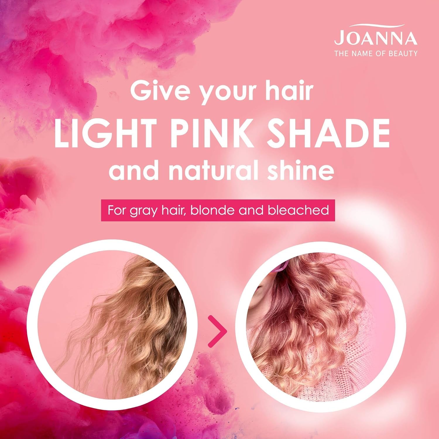 Joanna Ultra Color - Rosa färgbalsam för blont och ljust hår - Pastellrosa - Naturlig glans - Tar bort den gula nyansen från gråblont hår - Tillfällig effekt - 150 ml Hårfärgning Naty Shop