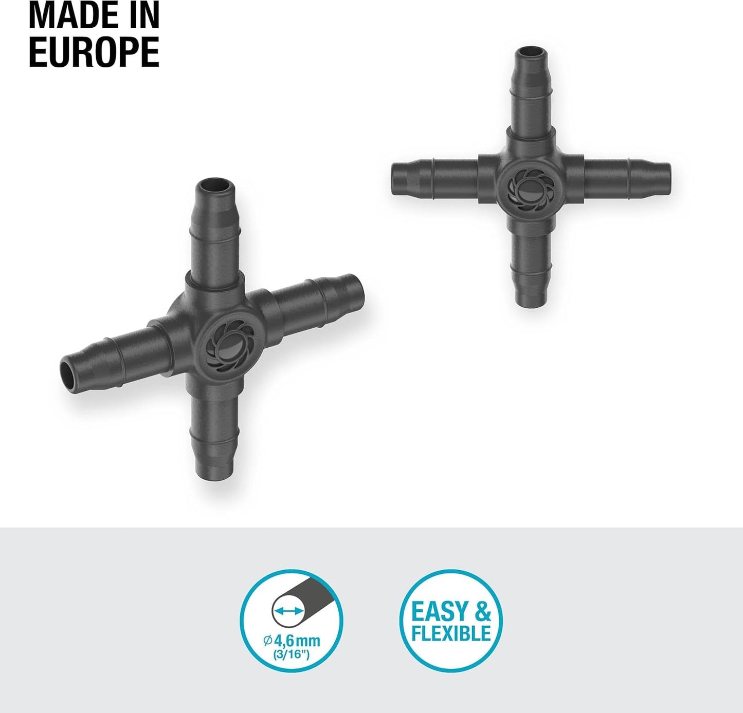 Gardena Micro-Drip-System - Korsanslutning 4,6 mm (3/16 tum): Tillbehör för grendistribution och droppledningar, knäckfri installation med Easy & Flexible anslutningsteknik (13214-20)