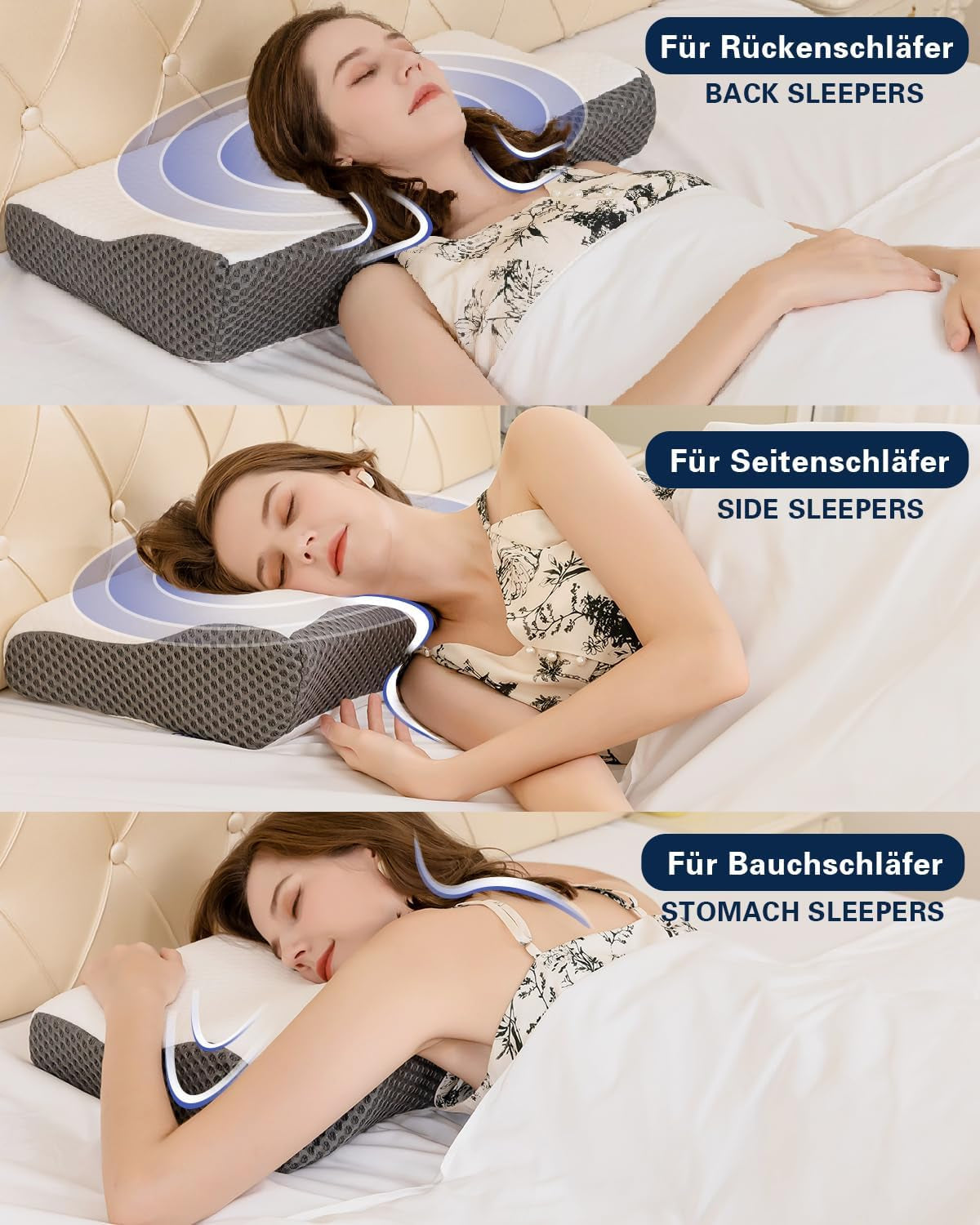 IDEA Kudde, Ergonomisk ortopedisk kudde för nacksmärta, Memory Foam Kudde för sido-, rygg- och bukslipare, Anti-snarkningskudde för män kvinnor (62 * 34,5 * 12/8 cm) Cervikala ortopediska kuddar Naty Shop