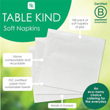 Table Kind 100 White Soft Napkins in Bulk, High Quality Napkins for Party, Catering and Daily Use, FSC, Sustainable and Recyclable, Made in EU | 2Ply | 33 cm