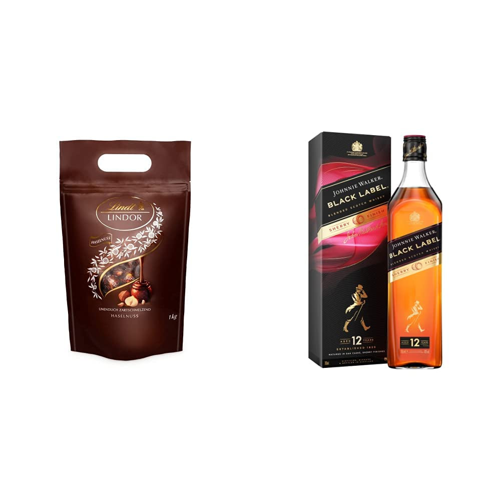 LINDOR chokladbollar med hasselnötter, 1 kg påse + Johnnie Walker sherryfat 0,7 liter