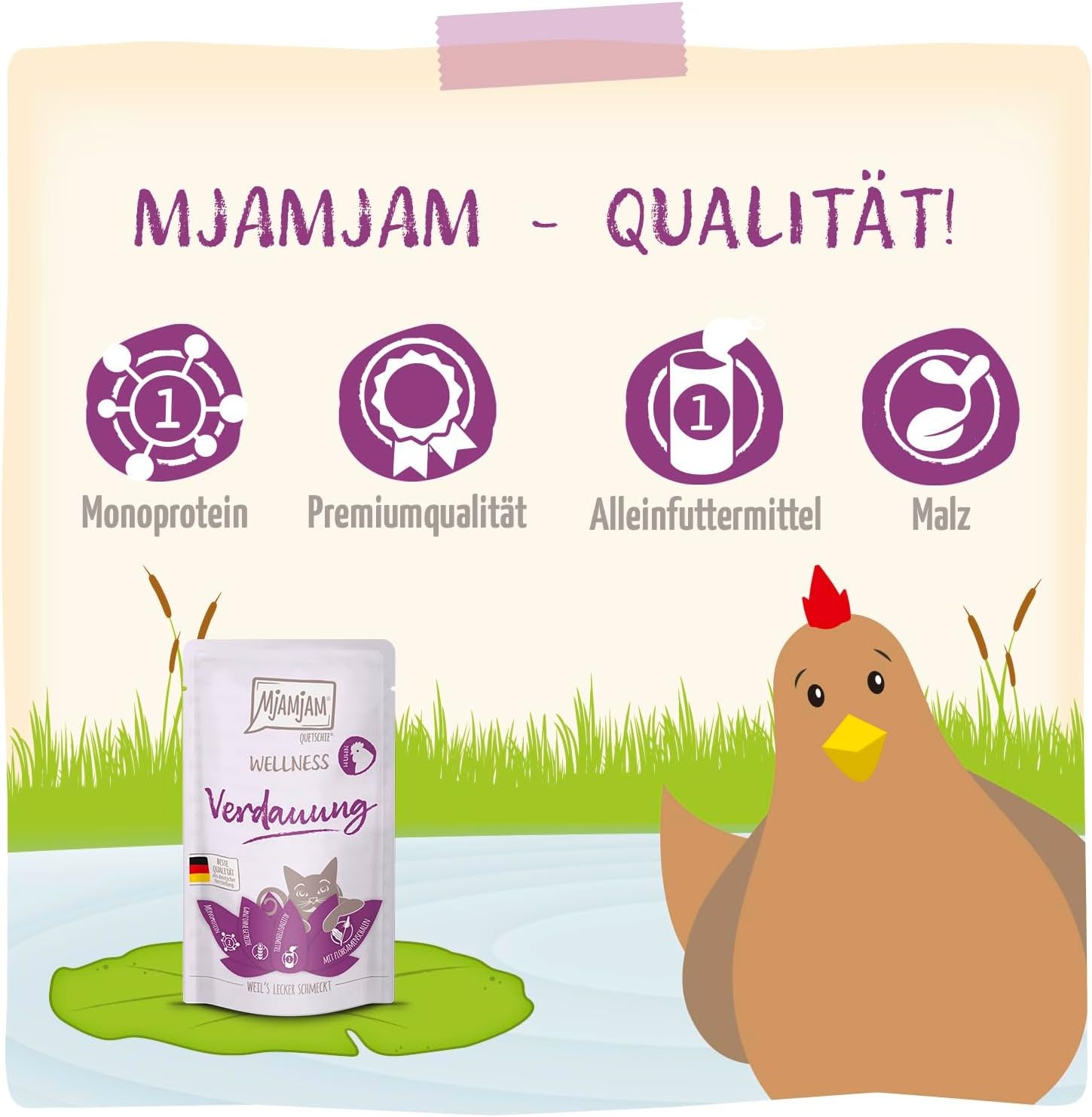MjAMjAM - Premium våt kattmat - Wellness - Digestive - Kyckling, förpackning om 12 (12 x 125 g), spannmålsfri