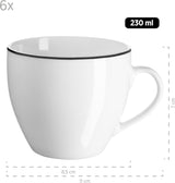 Mäser Nola Series Modern 6-personers kaffeservs Vit med svart kant 18-delat servisset Kaffekoppar Fat och desserttallrikar - Runda kaffeserviser Kaffeservis Vit