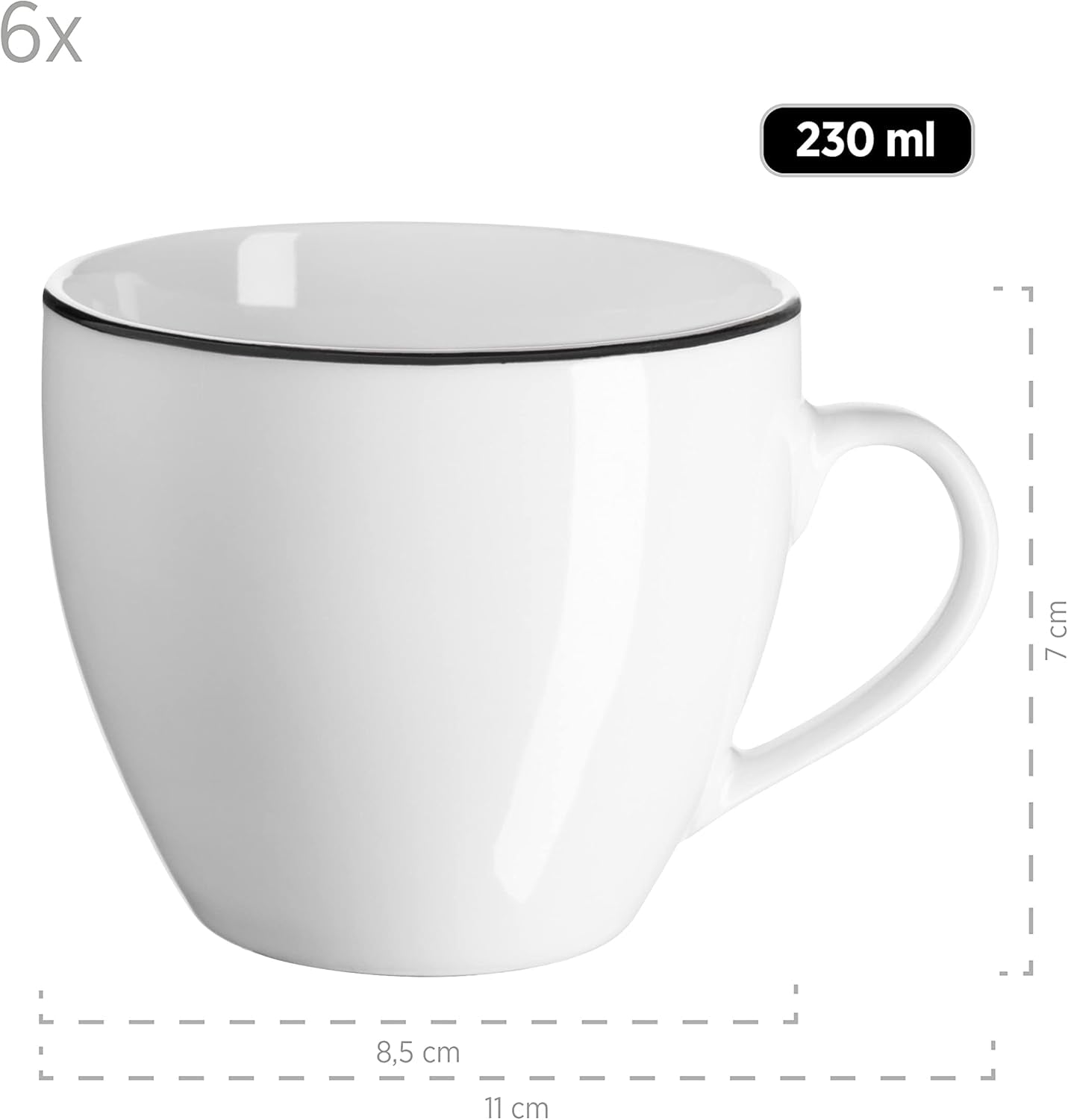 Mäser Nola Series Modern 6-personers kaffeservs Vit med svart kant 18-delat servisset Kaffekoppar Fat och desserttallrikar - Runda kaffeserviser Kaffeservis Vit