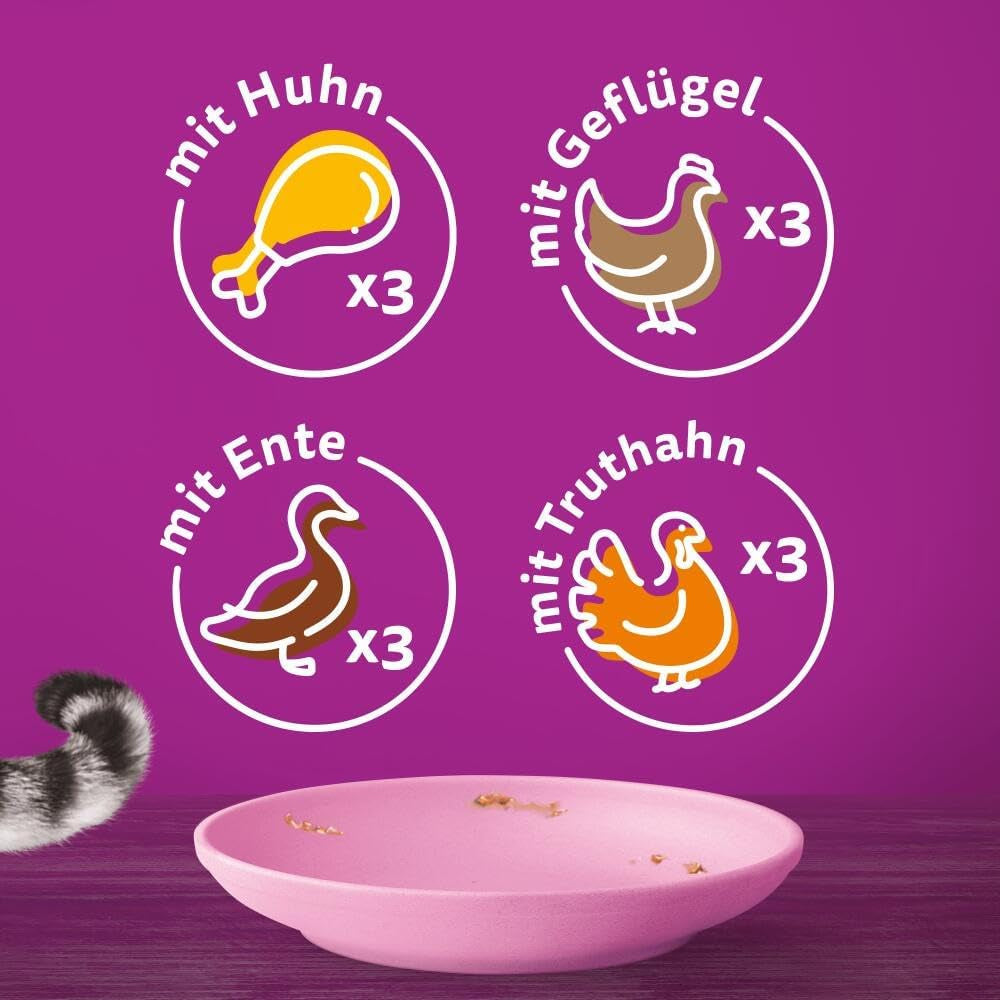WHISKAS Junior våtfoderpåsar, multipack, urval av fjäderfäkött i gelé, 12 x 85g