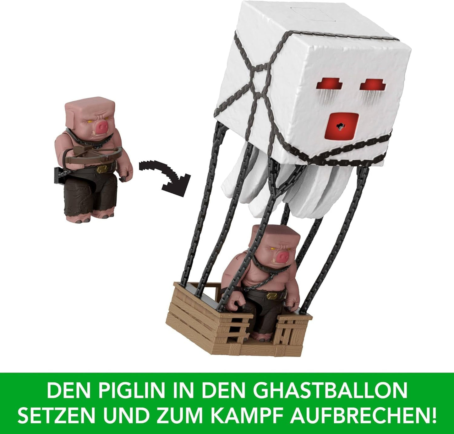 Mattel Minecraft Actionfigur Set, Ghast With Fire Attack, Lights, Noise, Starter And Projectile, Piglin Warrior, Inspired By The Movie, JFB69 Actionfigurer Naty Shop