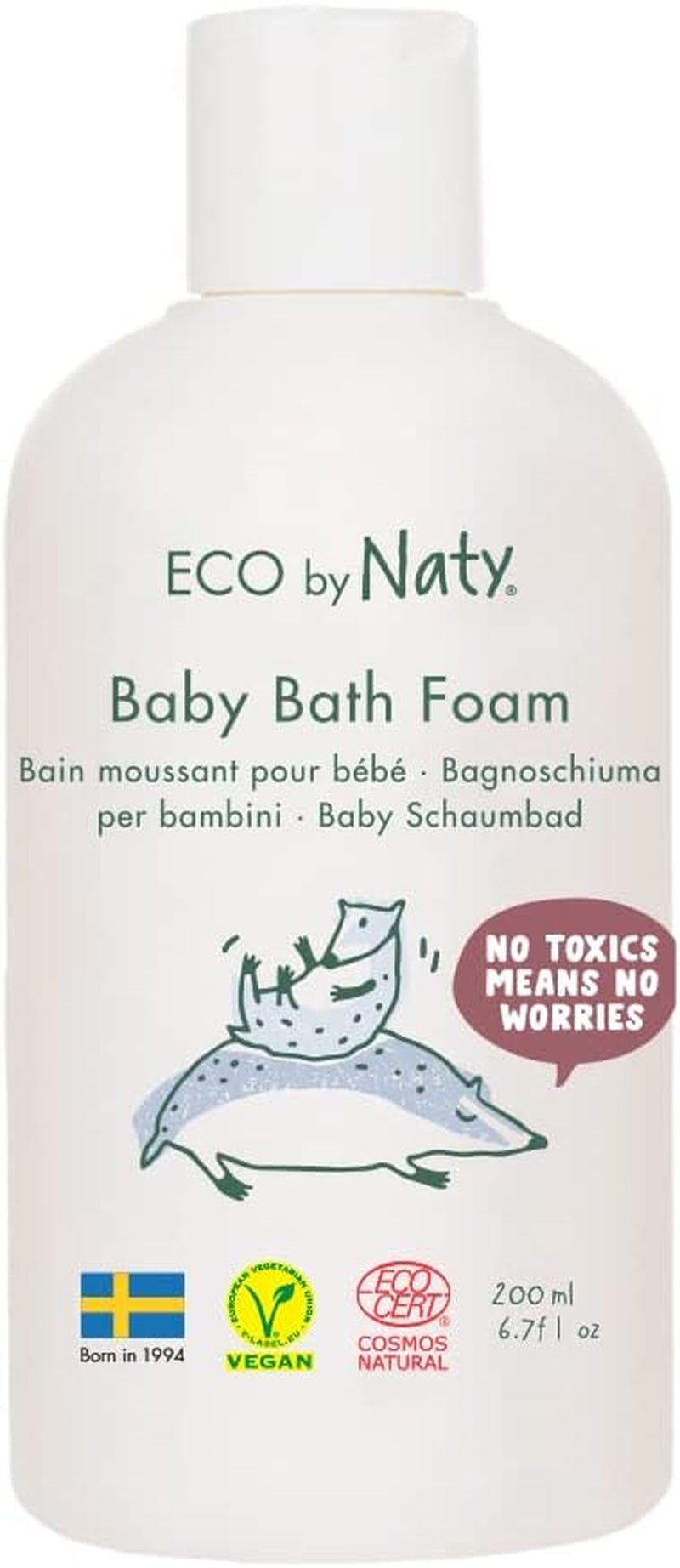 Eco by Naty, badskum för barn, ekologiska växtbaserade ingredienser med 0% doft, hypoallergen och dermatologiskt testad, 200 ml flaska Barn - Bad och hudvård Naty Shop Standardtitel