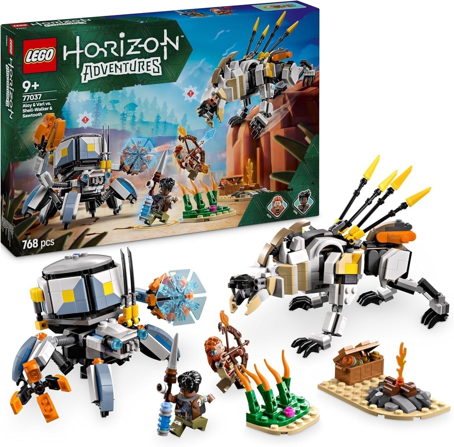 LEGO Horizon Adventures Aloy och Varl vs. Armored Walker and Sawtooth, monsterbilleksak och minifigurer, samlingsset för videospelsfans, pojkar och flickor över 9 år 77037 Byggset Besuche den LEGO-Store Standardtitel