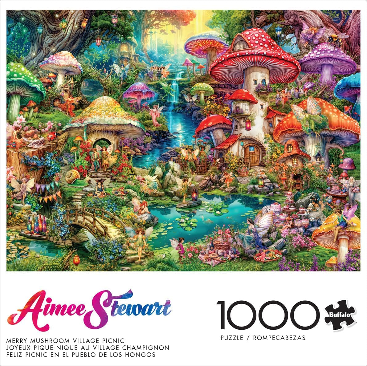 Buffalo Games - Aimee Stewart - Merry Mushroom Village Picnic - 1000 pusselbitar för vuxna, utmanande pussel, perfekt för spelkvällar - Färdiggjorda storlek 26,75 X 19,75 cm Pussel Naty Shop