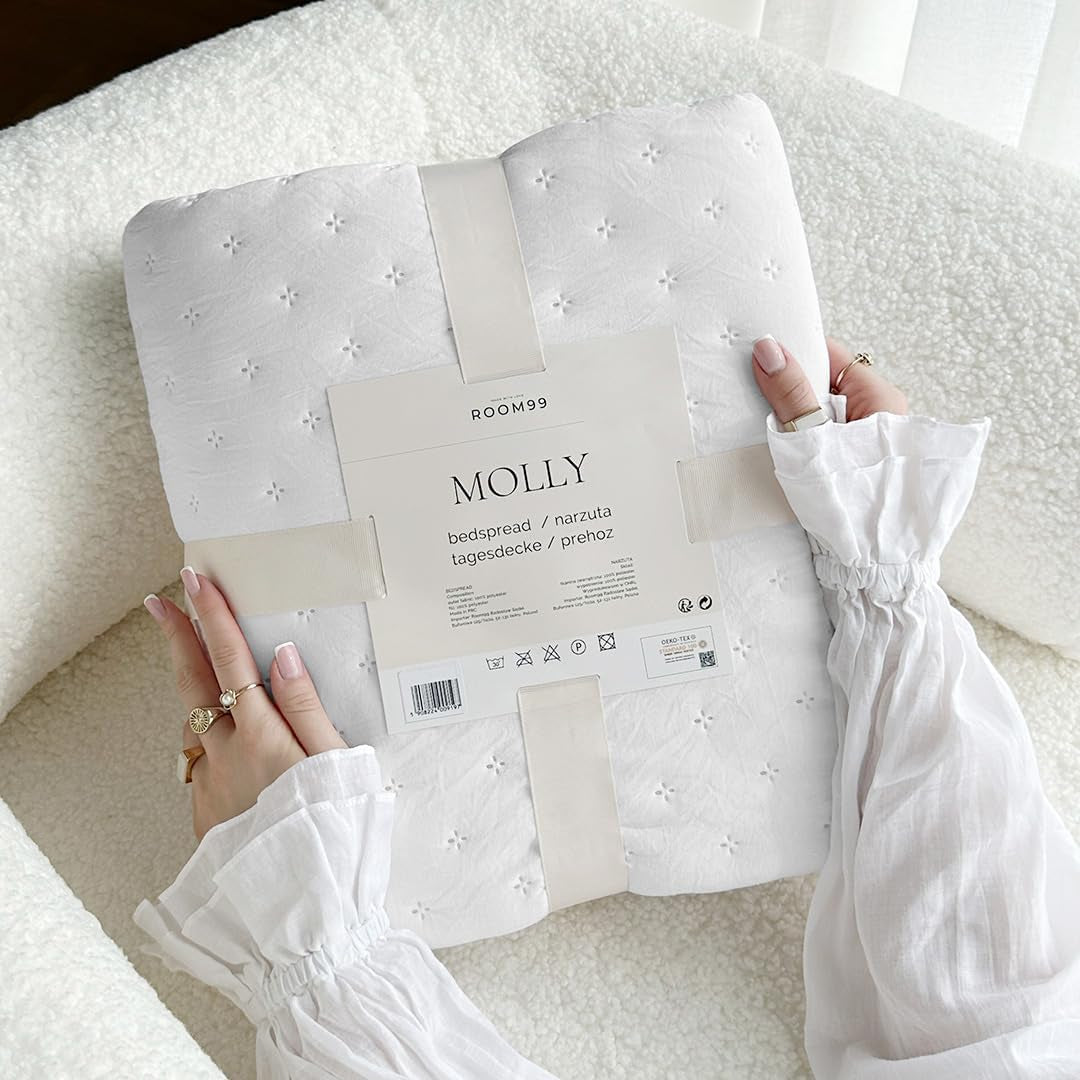 Molly Elegant överkast i vitt 220 X 240 Cm Mångsidigt överkast som överkast eller soffkasta Överkast till säng och soffa Filtstil Perfekt som överkast Sängar och filtar Besuche den ROOM99-Store