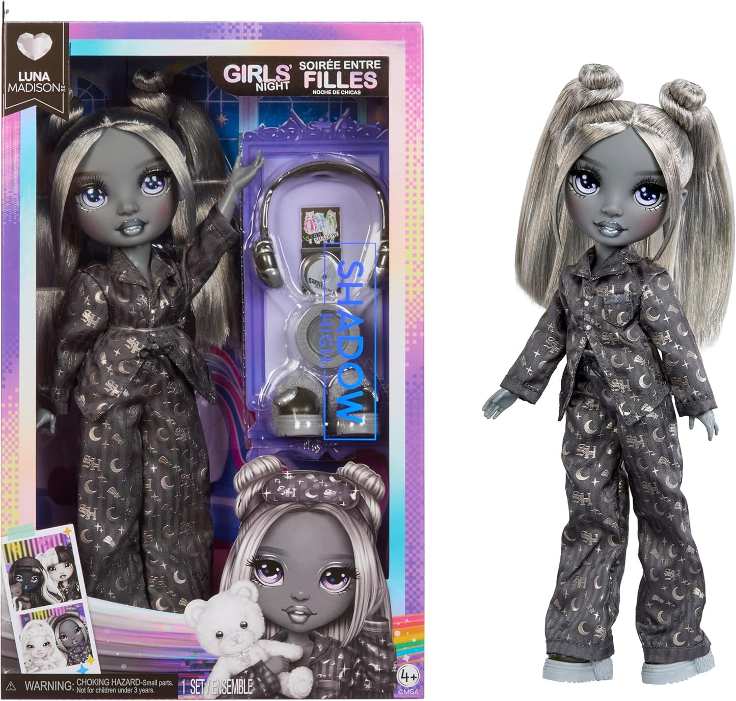 Rainbow High Shadow High Girl's Night - Luna Madison – 28 cm Modepuppe in Grautönen, Graues Haar & Outfit mit Accessoires och Kamm – Für Sammler und Kinder ab 6 Jahren