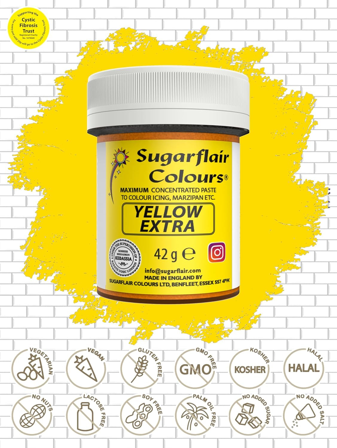 Matfärg Sugarflair Max Concentrated Yellow Extra, högkoncentrerad karamellfärg för marsipan och fondant, pastafärgning Max Concentrate - 42 g
