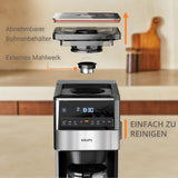 KRUPS Grind Aroma XL Espressobryggare, löstagbar konisk kvarn, Digital kontrollpanel, XL Kapacitet (1,5 L), Håll varm funktion, Glaskaraff, Svart/rostfritt stål, KM842810