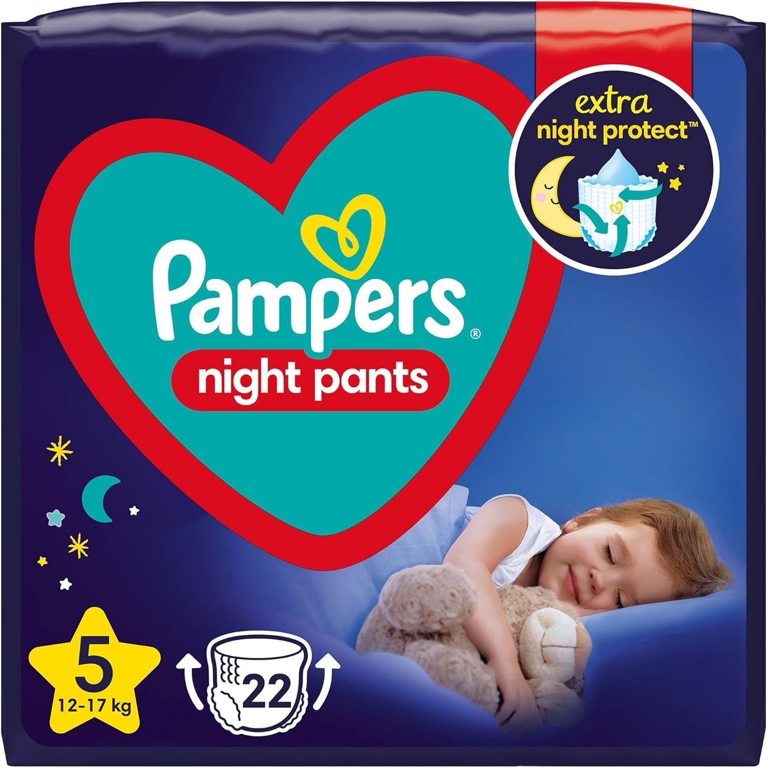 Pampers blöjor (gammal version), nattbyxor, storlek 5, 22 stycken, 12 kg-17 kg