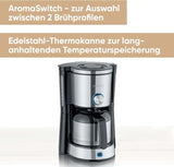 SEVERIN "TypeSwitch" espressomaskin med termokanna, AromaSwitch för att välja mellan 2 bryggprofiler, kaffemaskin för upp till 10 koppar, 1000W, borstat rostfritt stål-svart, KA 4845