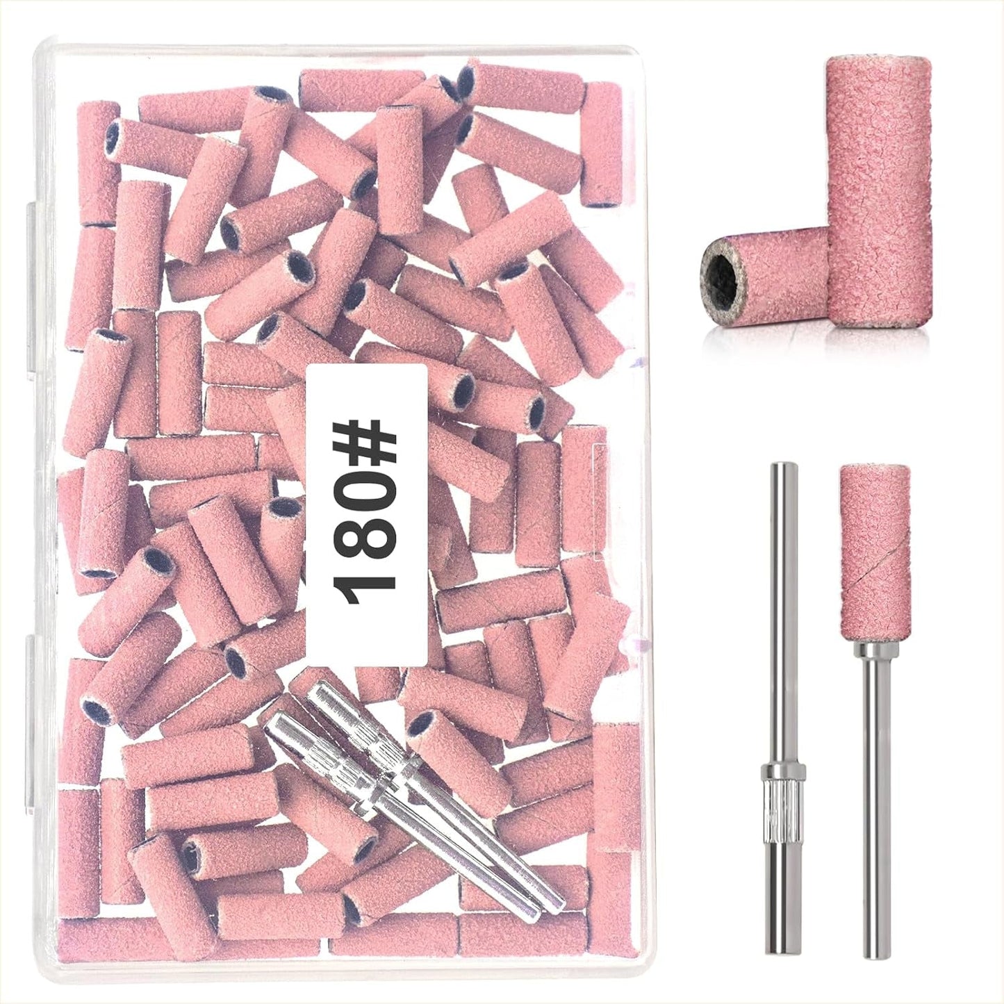 BLESWIN 100 st Små slipband för spikborr, finkornig 240 st med 2 st 3 mm borr, minislipband för polering av naturliga naglar och rengöringsnagelband för prep, rosa