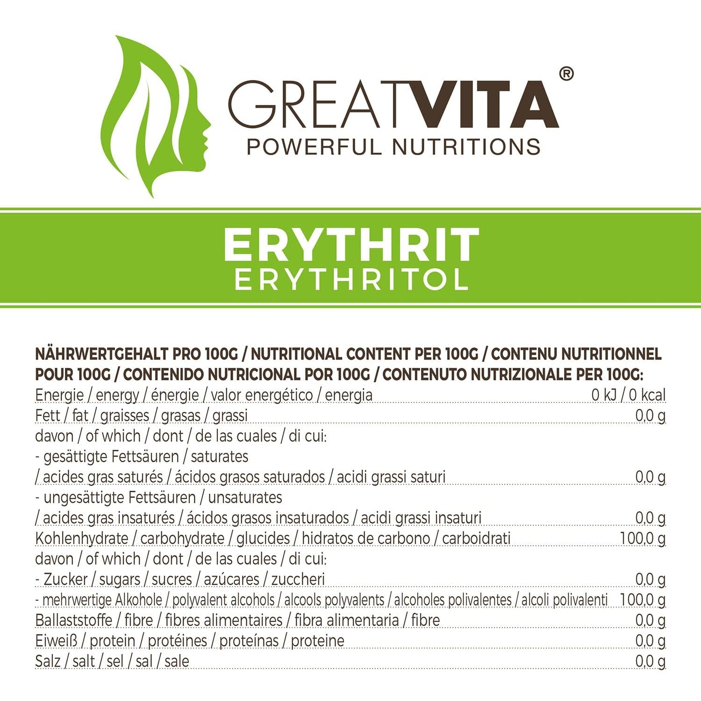 Greatvita Erythritol 1000 G | Kalorienfreie Süßungsmittel & Zucker-Alternative | Zahnfreundlich, Gut Löslich & Glutenfrei | Ideal Für Getränke, Desserter & Baken Sweeteners Naty Shop
