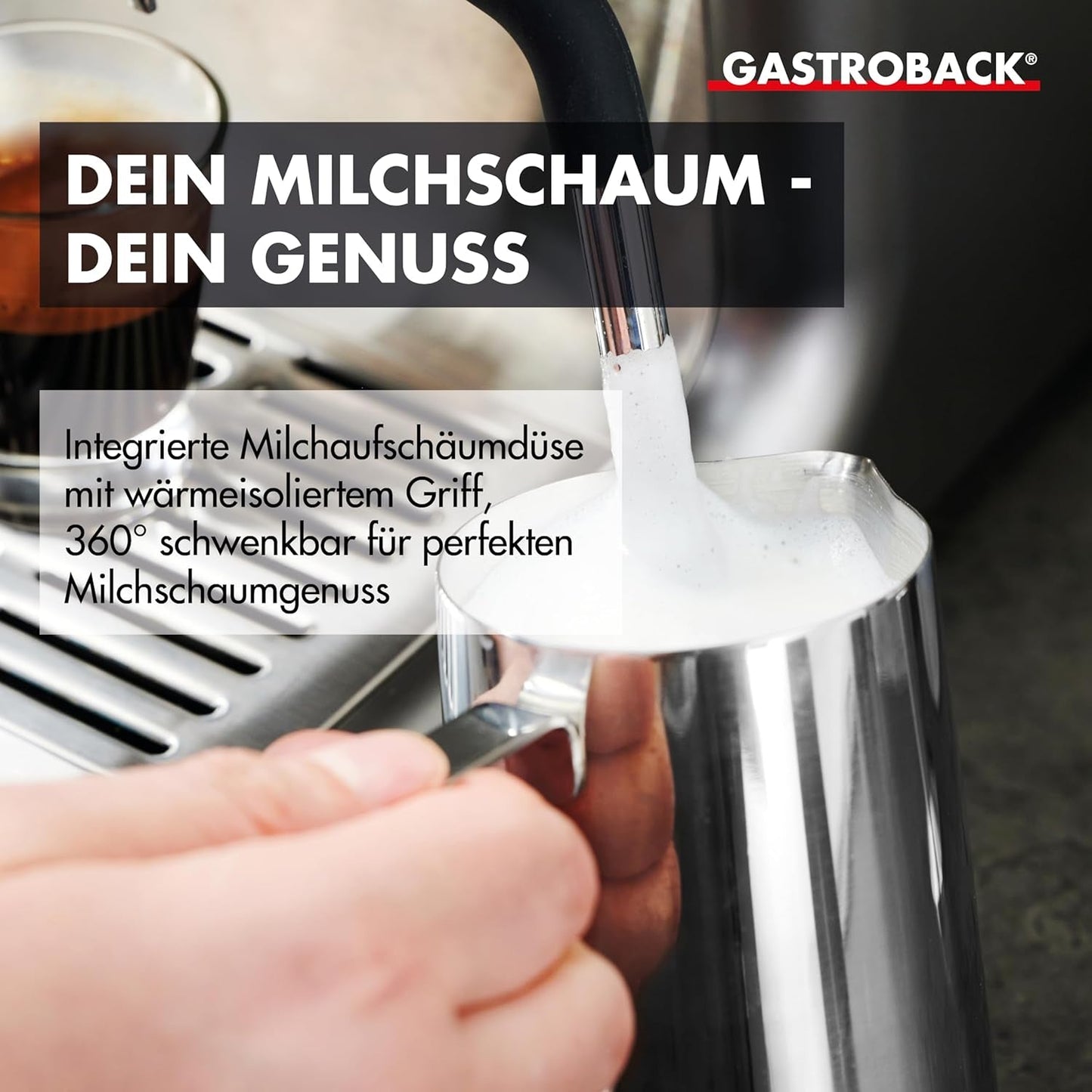 GASTROBACK espressomaskin med kvarn inklusive mjölkkanna, pressare och rostfritt stålportafilter - Barista espressomaskin med mjölkskummare - Espressomaskin med 30 malinställningar