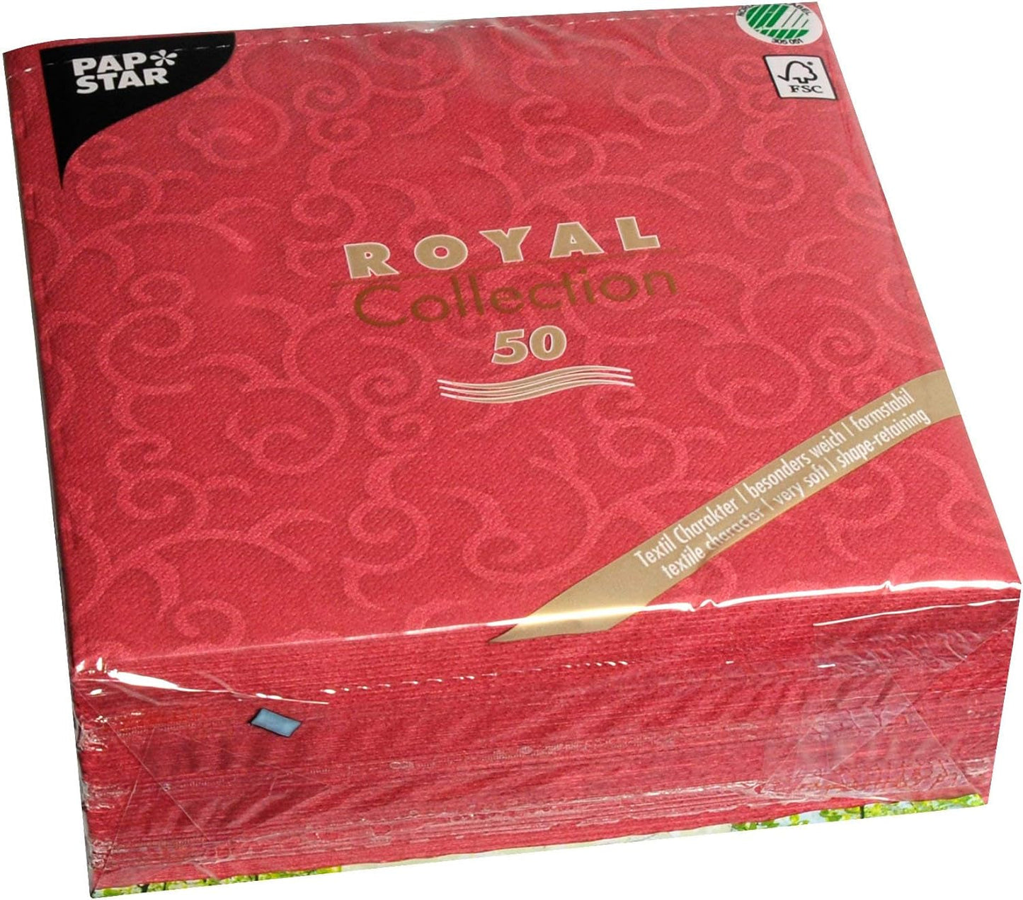 Papstar, 50 servetter "ROYAL Collection" 1/4-faldig 40 Cm X 40 Cm Bordeaux "Casali", #84880