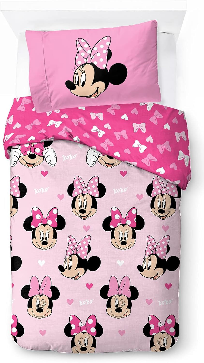 Sängkläder för barn, Disneyfigurer, 100% bomull Sängkläder - barn Naty Shop Pink - Minnie Mouse 135X200/50X70 (2 Styck)