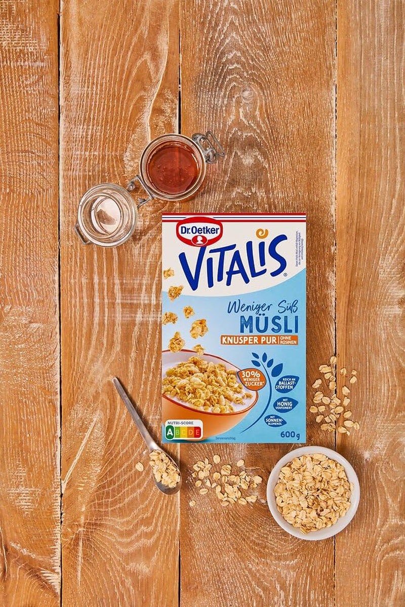 Dr. Oetker Vitalis Less Sweet Crunchy Pure: Crunchy müsli med 30 % mindre socker, 5-pack (5 x 600g)