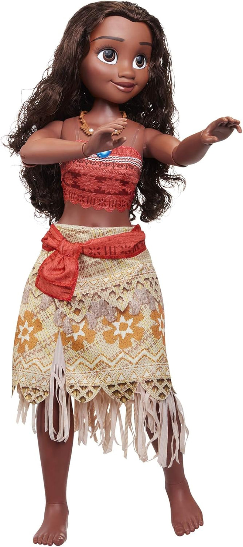 Disney Princess Vaiana, 80 cm stora Spielpuppe von Jakks Pacific, bewegliche Puppe, mit Bürste zum Kämmen ihrer wellligen Locken, vom Film inspired Kleid, abnehmbare Halskette mit Anhänger