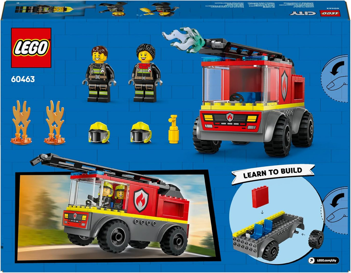 LEGO City Fire Ladder Truck - Leksaksbrandbil med 2 brandmansminifigurer för pojkar och flickor från 4 år - pedagogisk leksak - present till förskolebarn 60463 Byggset Besuche den LEGO-Store