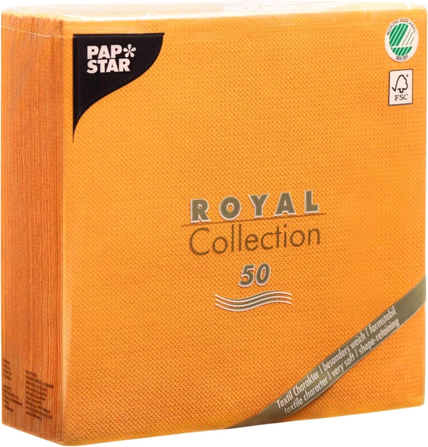 Papstar, 50 servetter "ROYAL Collection" 1/4-faldig 40 Cm X 40 Cm orange, #82219