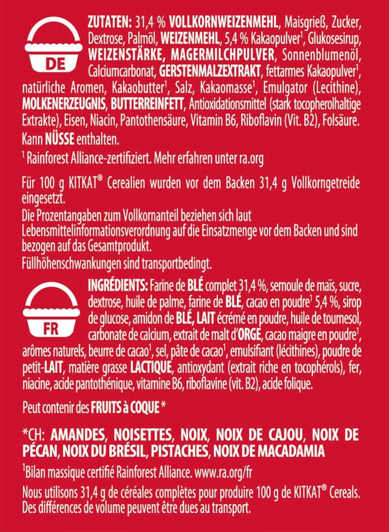 Nestlé KITKAT Spannmål, knapriga frukostflingor med Kitkat-wafers, förpackning 8 x 550 gram Spannmål Naty Shop