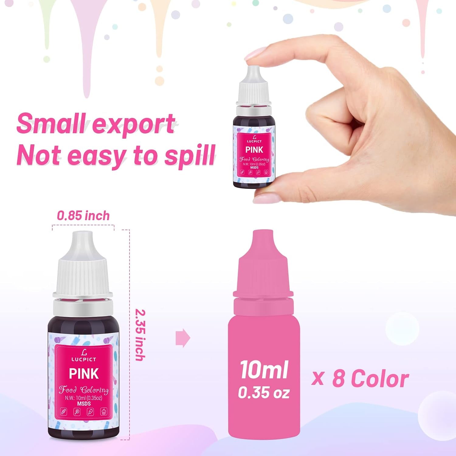 Matfärgning 8x10 ml - Högkoncentrerad flytande matfärgningssats för bakning, kakor, kakor, frosting, macarons, fondant - Livlig matfärg för gör-det-själv-tvålar, slime, hantverk