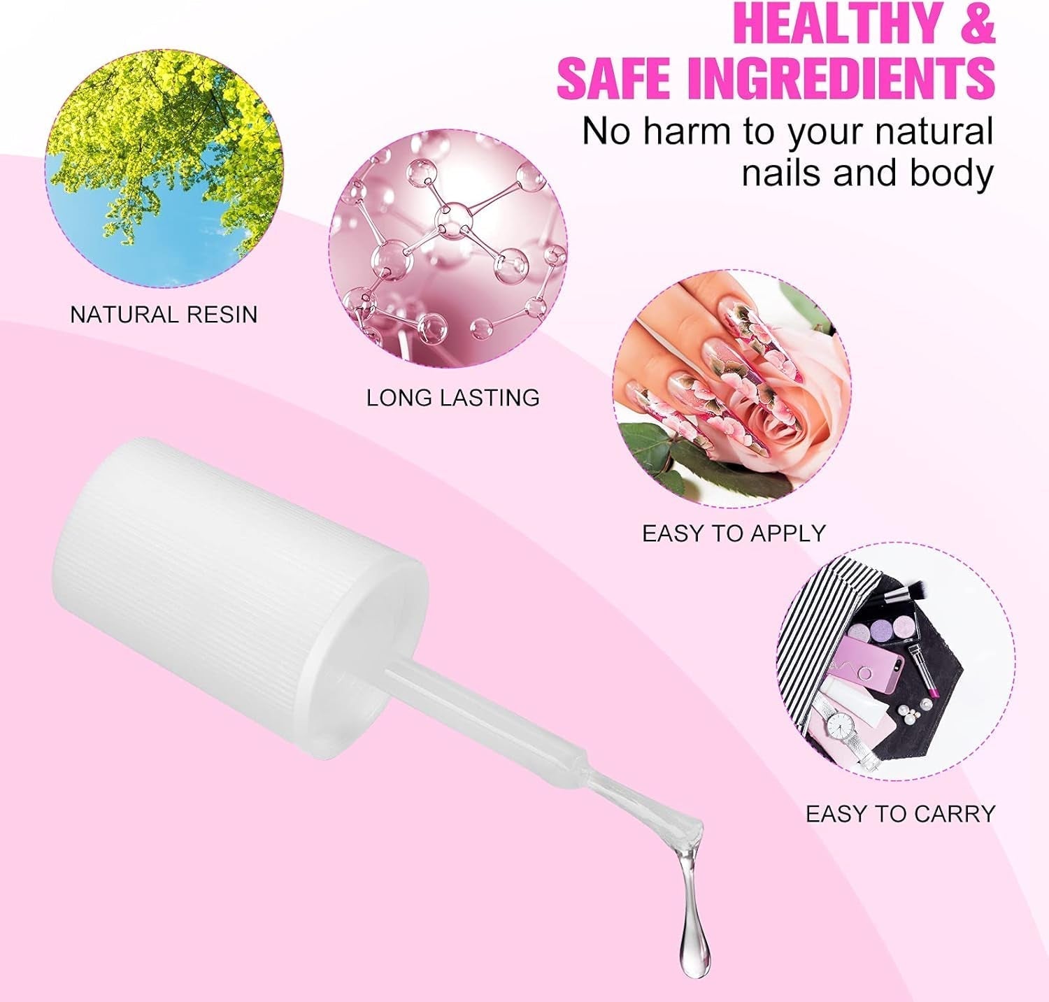 Nageltoppslim, BOLASEN Extra starkt nagellim, 4 st sprucket nagellim, nagellim, extra starkt konstgjord nagellim, nagellim - 4 * 7ml
