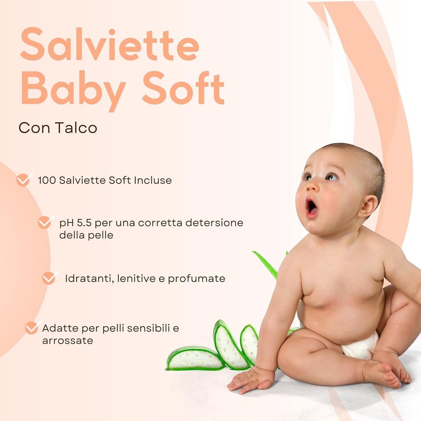 Aloe babyvåtservetter för känslig hud, alkoholfri, hudvänlig, pH 5,5, lätt doftande, 1728 antal (24 förpackningar)