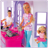 Simba 104661996 - Steffi Love Dreamhouse, stor lekstuga, 4 rum, INGEN DOCKOR, 84 cm hög, två våningar, funktionell klocka, hopfällbara dockskåp för Naty Shop