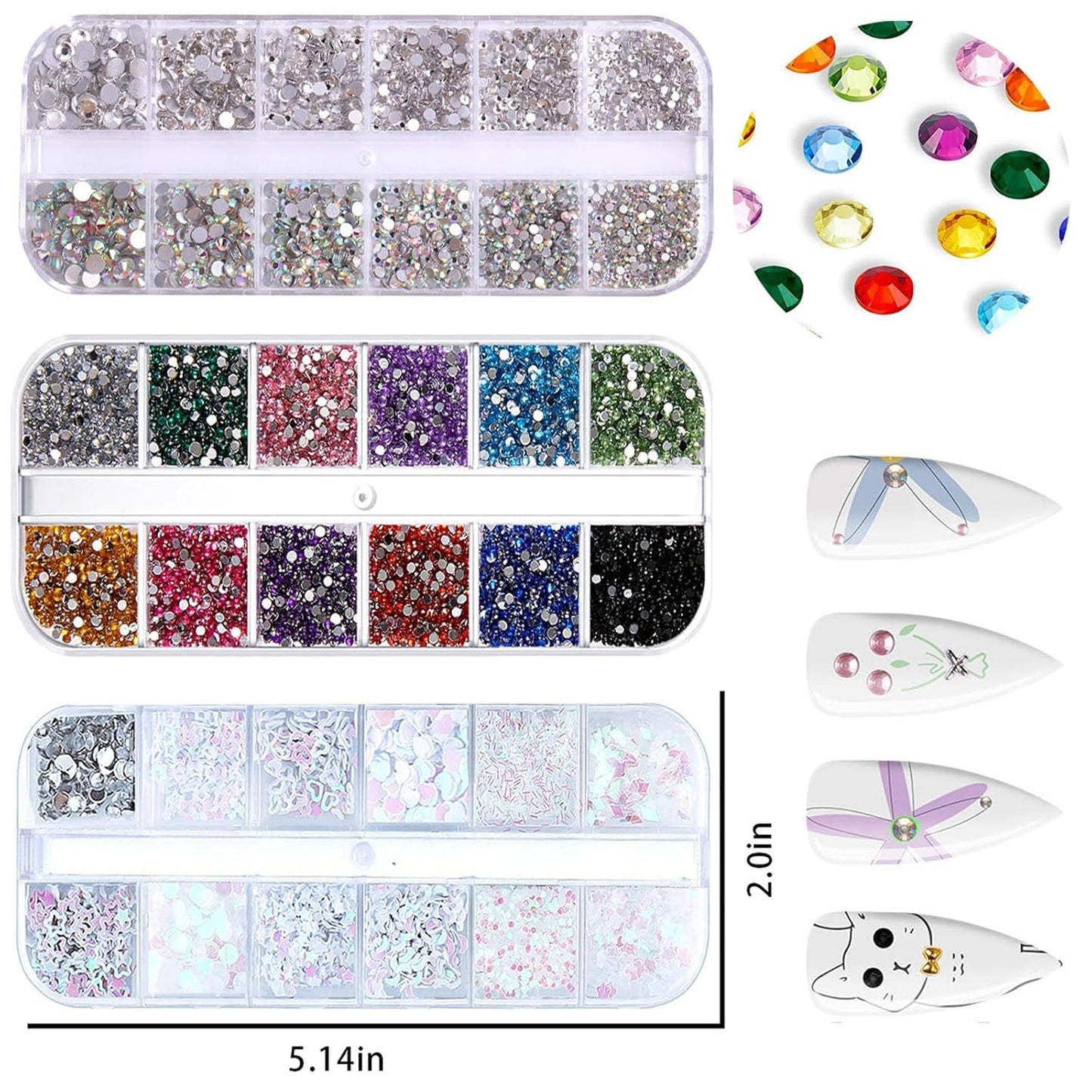 4200 bitar Nail Art Strass, 36 färger Glitterstenar, Nageldekorationer Stenar för Nail Art Accessoarer och Strass Klarkristall med Strassurvalspincett och poängpenna