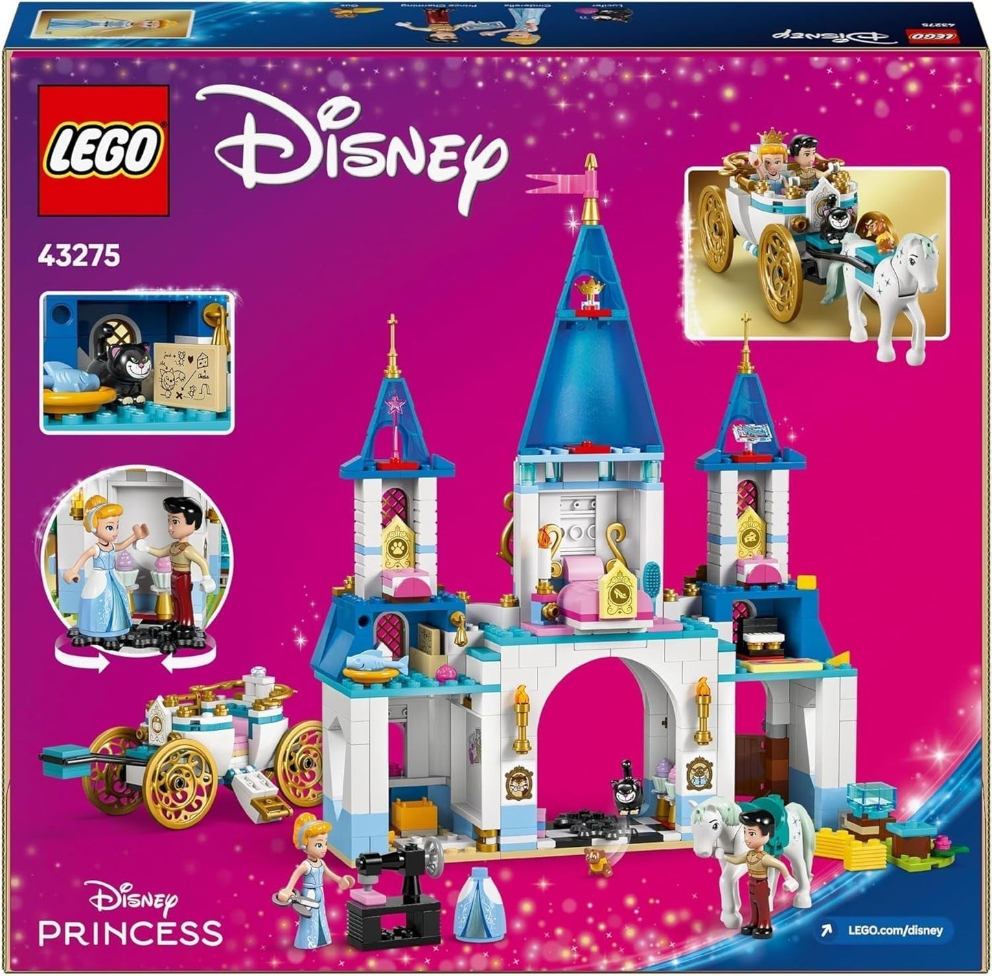 LEGO Ç€ Disney Princess Castle Askungen och hästvagn, set för flickor 6 år och uppåt, fantastisk leksak med prinsessan Askungen och Prince charmiga minidockor, presentidé för Disney-fans 43275 Byggset Beuche den LEGO-Store